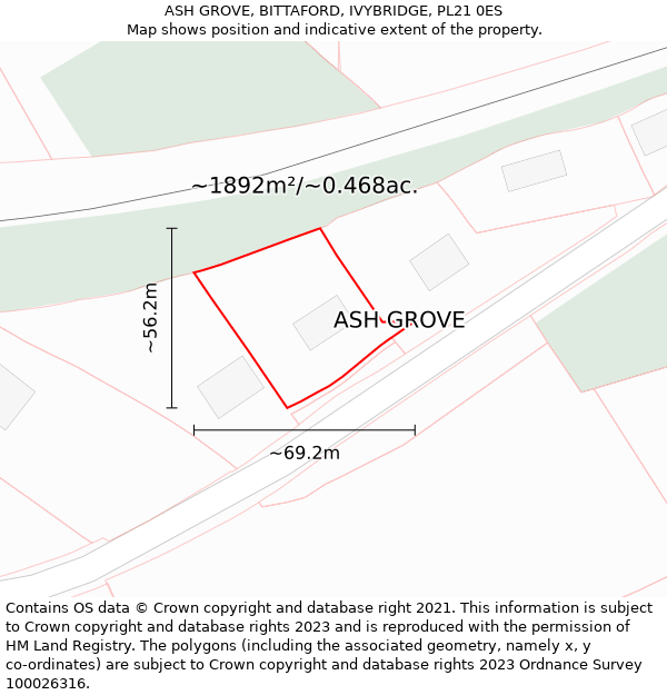 ASH GROVE, BITTAFORD, IVYBRIDGE, PL21 0ES: Plot and title map