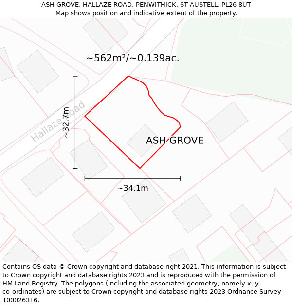 ASH GROVE, HALLAZE ROAD, PENWITHICK, ST AUSTELL, PL26 8UT: Plot and title map