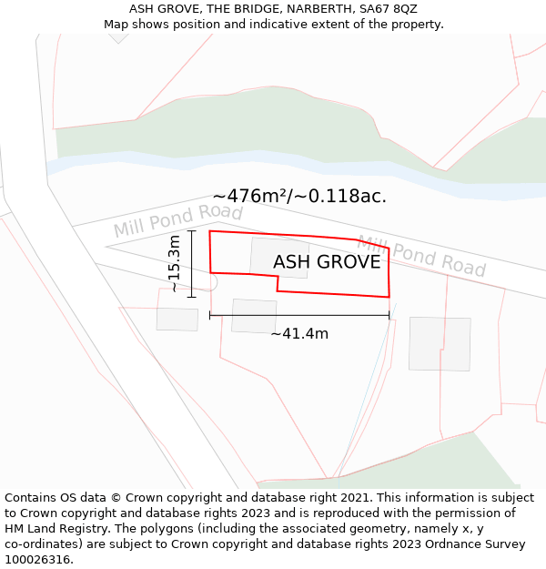 ASH GROVE, THE BRIDGE, NARBERTH, SA67 8QZ: Plot and title map