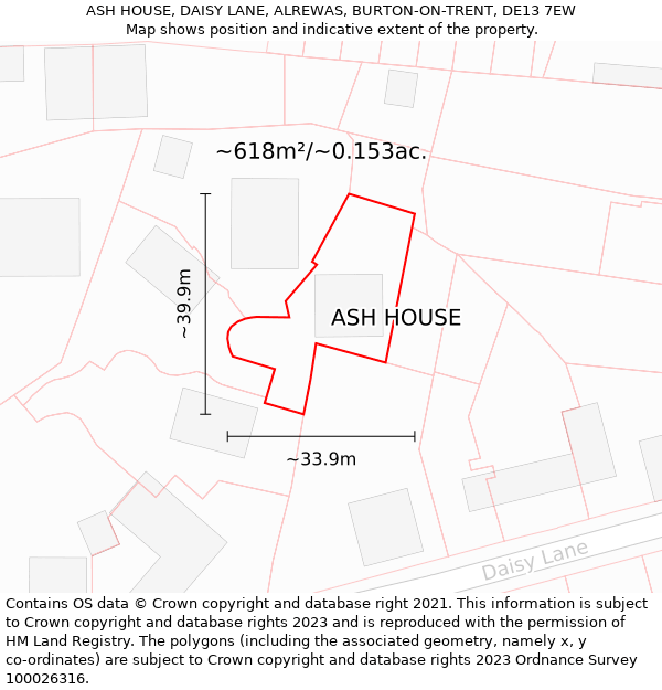 ASH HOUSE, DAISY LANE, ALREWAS, BURTON-ON-TRENT, DE13 7EW: Plot and title map