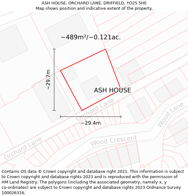 ASH HOUSE, ORCHARD LANE, DRIFFIELD, YO25 5HE: Plot and title map