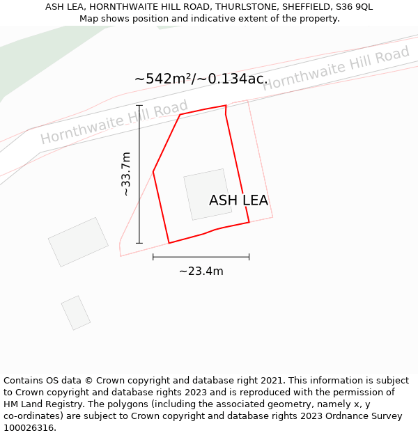 ASH LEA, HORNTHWAITE HILL ROAD, THURLSTONE, SHEFFIELD, S36 9QL: Plot and title map