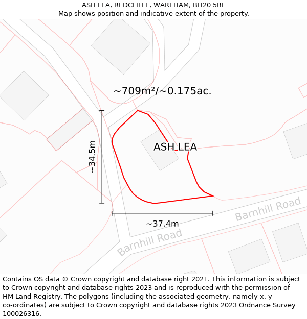 ASH LEA, REDCLIFFE, WAREHAM, BH20 5BE: Plot and title map