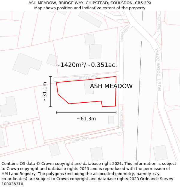 ASH MEADOW, BRIDGE WAY, CHIPSTEAD, COULSDON, CR5 3PX: Plot and title map