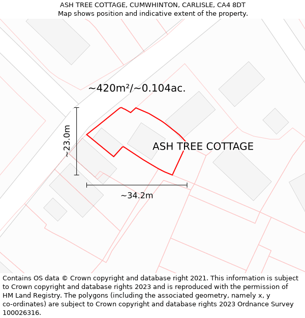 ASH TREE COTTAGE, CUMWHINTON, CARLISLE, CA4 8DT: Plot and title map