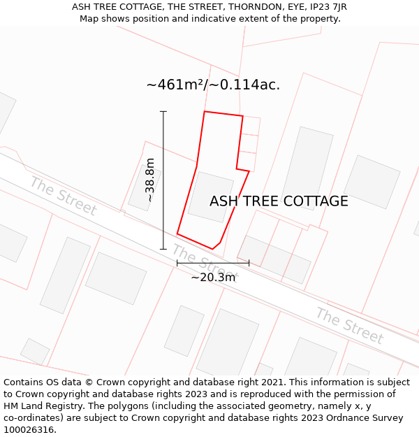 ASH TREE COTTAGE, THE STREET, THORNDON, EYE, IP23 7JR: Plot and title map