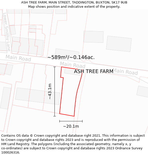 ASH TREE FARM, MAIN STREET, TADDINGTON, BUXTON, SK17 9UB: Plot and title map