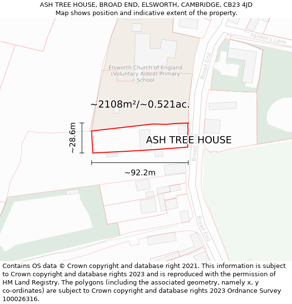 ASH TREE HOUSE, BROAD END, ELSWORTH, CAMBRIDGE, CB23 4JD: Plot and title map