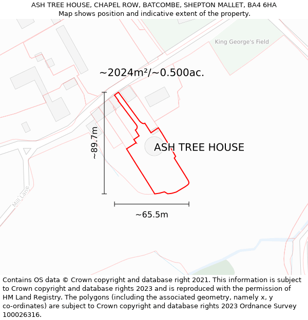 ASH TREE HOUSE, CHAPEL ROW, BATCOMBE, SHEPTON MALLET, BA4 6HA: Plot and title map