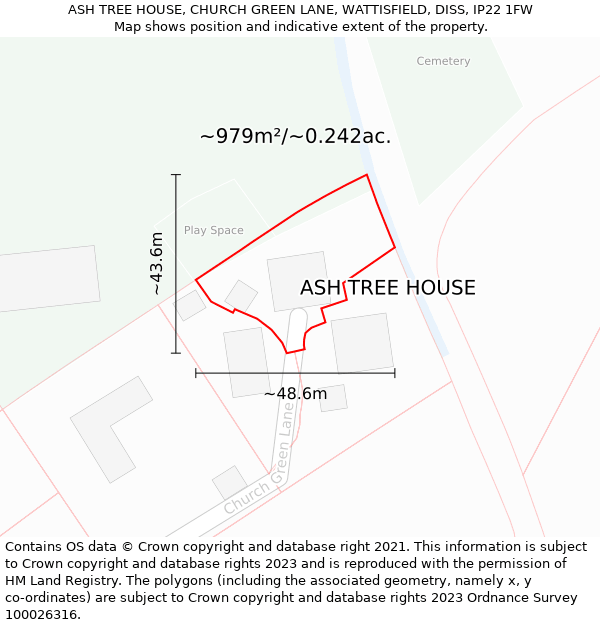 ASH TREE HOUSE, CHURCH GREEN LANE, WATTISFIELD, DISS, IP22 1FW: Plot and title map