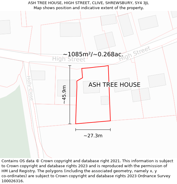 ASH TREE HOUSE, HIGH STREET, CLIVE, SHREWSBURY, SY4 3JL: Plot and title map