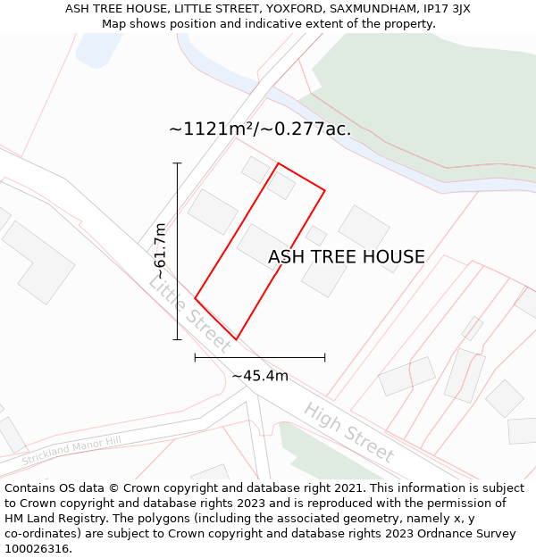 ASH TREE HOUSE, LITTLE STREET, YOXFORD, SAXMUNDHAM, IP17 3JX: Plot and title map