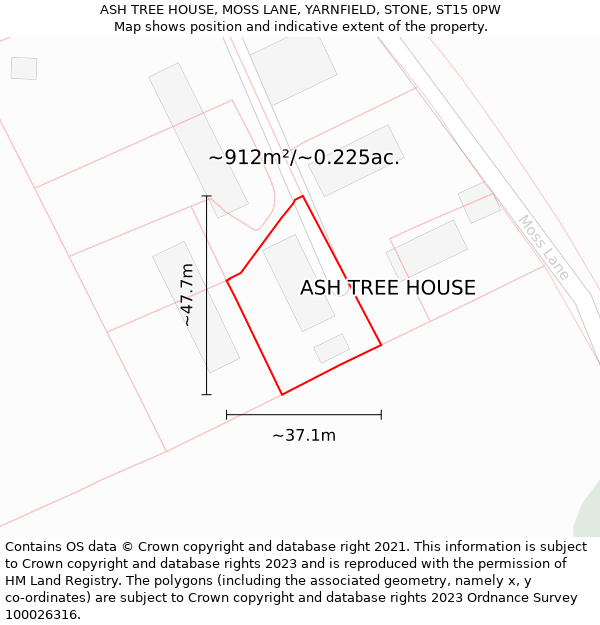 ASH TREE HOUSE, MOSS LANE, YARNFIELD, STONE, ST15 0PW: Plot and title map