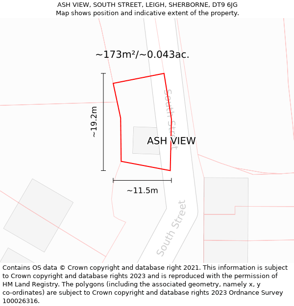 ASH VIEW, SOUTH STREET, LEIGH, SHERBORNE, DT9 6JG: Plot and title map