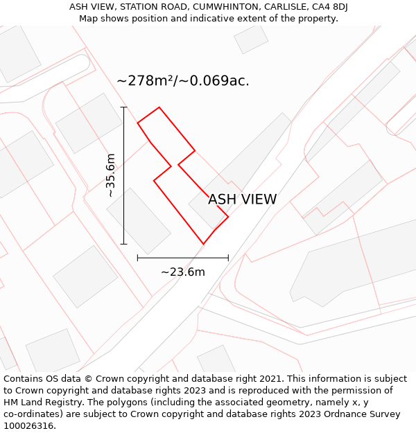 ASH VIEW, STATION ROAD, CUMWHINTON, CARLISLE, CA4 8DJ: Plot and title map