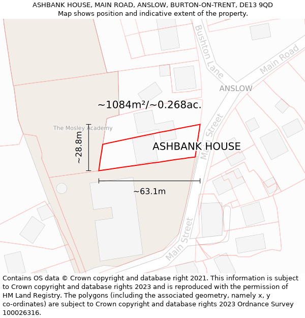 ASHBANK HOUSE, MAIN ROAD, ANSLOW, BURTON-ON-TRENT, DE13 9QD: Plot and title map