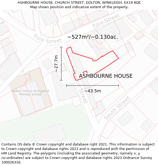 ASHBOURNE HOUSE, CHURCH STREET, DOLTON, WINKLEIGH, EX19 8QE: Plot and title map