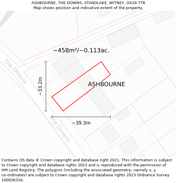 ASHBOURNE, THE DOWNS, STANDLAKE, WITNEY, OX29 7TB: Plot and title map