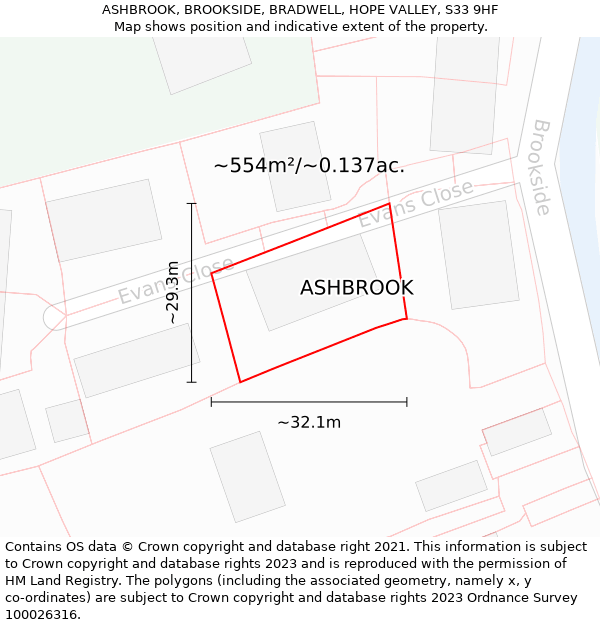 ASHBROOK, BROOKSIDE, BRADWELL, HOPE VALLEY, S33 9HF: Plot and title map