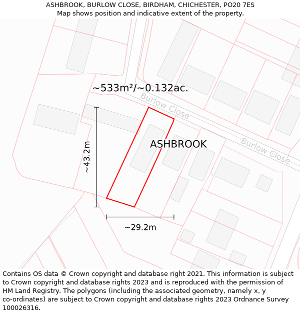 ASHBROOK, BURLOW CLOSE, BIRDHAM, CHICHESTER, PO20 7ES: Plot and title map