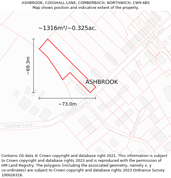 ASHBROOK, COGSHALL LANE, COMBERBACH, NORTHWICH, CW9 6BS: Plot and title map