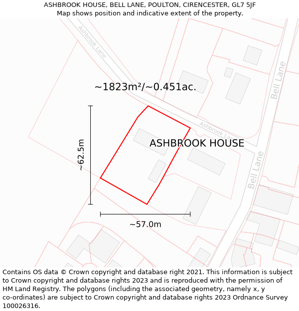 ASHBROOK HOUSE, BELL LANE, POULTON, CIRENCESTER, GL7 5JF: Plot and title map