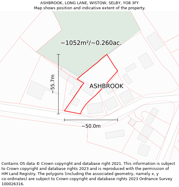 ASHBROOK, LONG LANE, WISTOW, SELBY, YO8 3FY: Plot and title map
