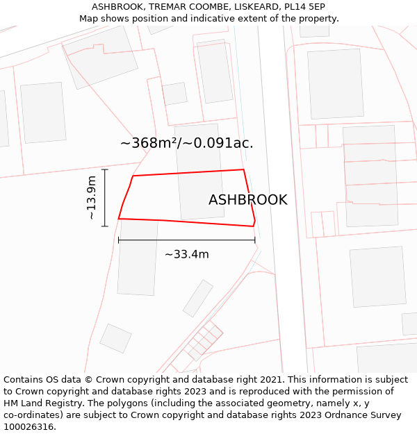 ASHBROOK, TREMAR COOMBE, LISKEARD, PL14 5EP: Plot and title map