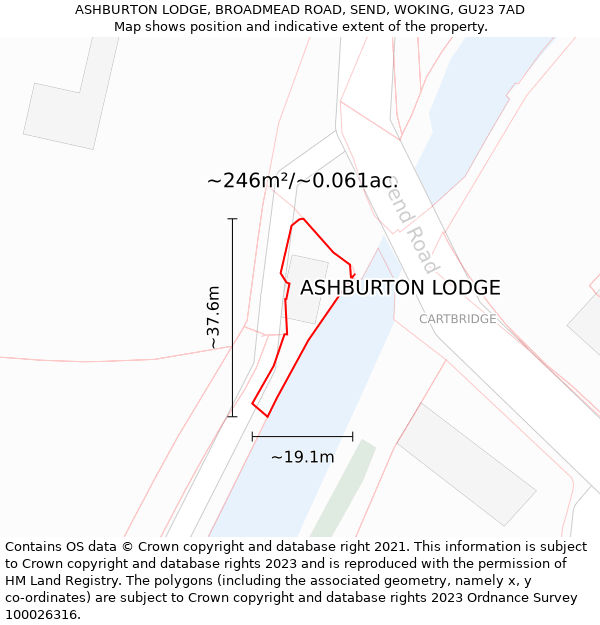 ASHBURTON LODGE, BROADMEAD ROAD, SEND, WOKING, GU23 7AD: Plot and title map