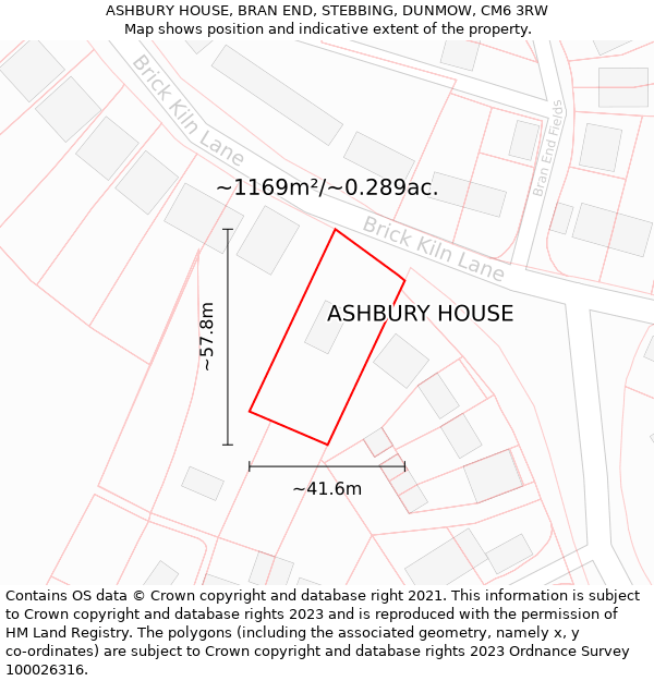ASHBURY HOUSE, BRAN END, STEBBING, DUNMOW, CM6 3RW: Plot and title map