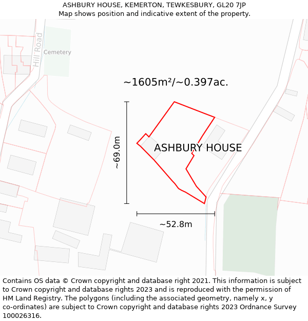 ASHBURY HOUSE, KEMERTON, TEWKESBURY, GL20 7JP: Plot and title map