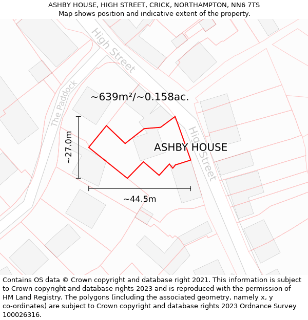 ASHBY HOUSE, HIGH STREET, CRICK, NORTHAMPTON, NN6 7TS: Plot and title map