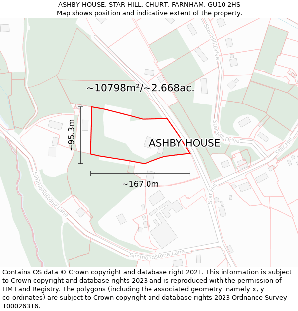ASHBY HOUSE, STAR HILL, CHURT, FARNHAM, GU10 2HS: Plot and title map