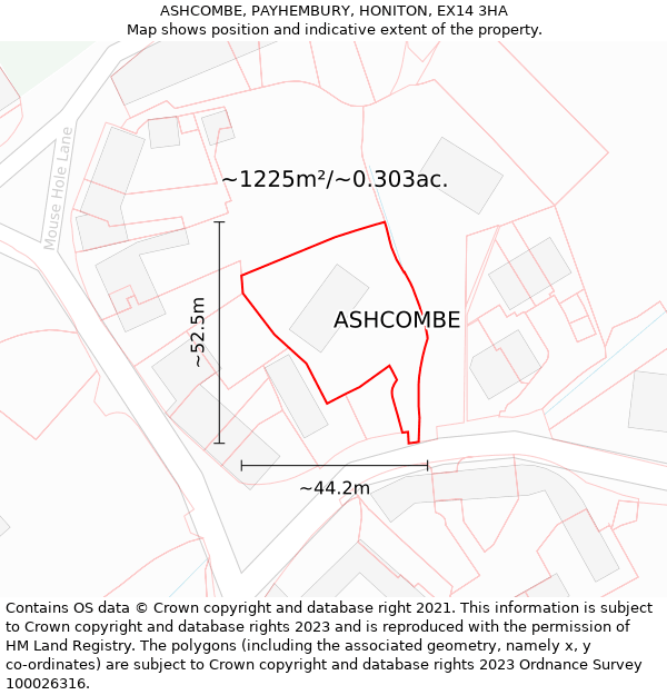 ASHCOMBE, PAYHEMBURY, HONITON, EX14 3HA: Plot and title map
