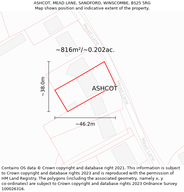 ASHCOT, MEAD LANE, SANDFORD, WINSCOMBE, BS25 5RG: Plot and title map