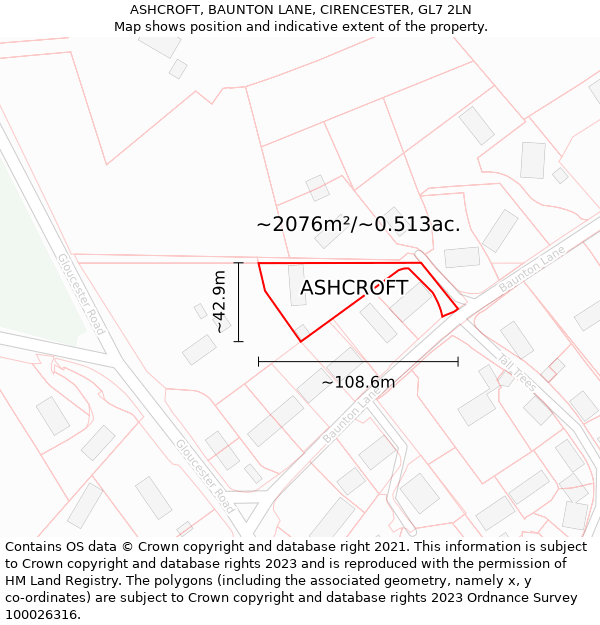 ASHCROFT, BAUNTON LANE, CIRENCESTER, GL7 2LN: Plot and title map