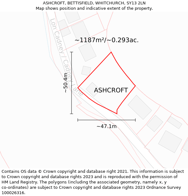 ASHCROFT, BETTISFIELD, WHITCHURCH, SY13 2LN: Plot and title map