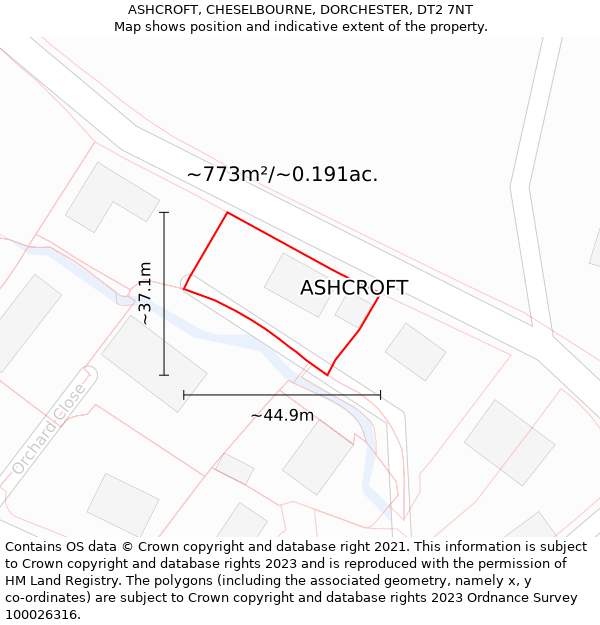 ASHCROFT, CHESELBOURNE, DORCHESTER, DT2 7NT: Plot and title map