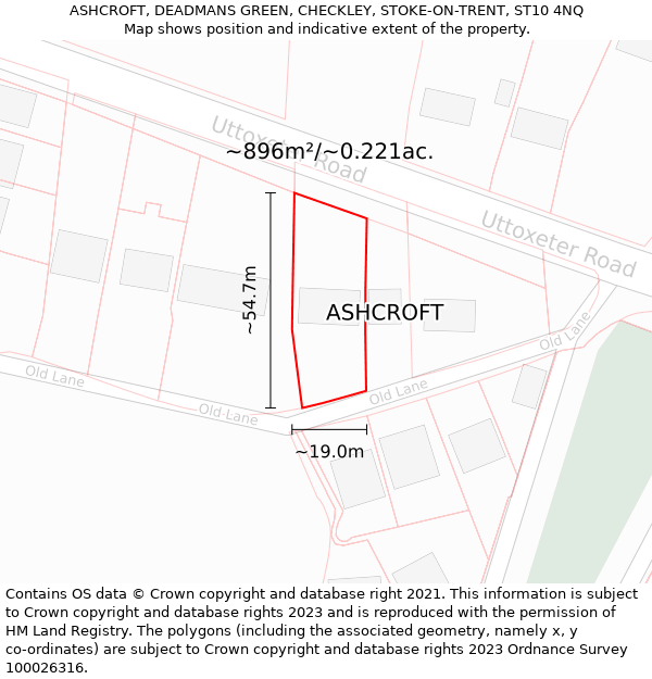 ASHCROFT, DEADMANS GREEN, CHECKLEY, STOKE-ON-TRENT, ST10 4NQ: Plot and title map