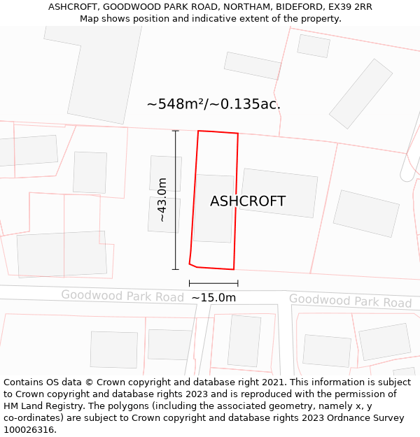 ASHCROFT, GOODWOOD PARK ROAD, NORTHAM, BIDEFORD, EX39 2RR: Plot and title map