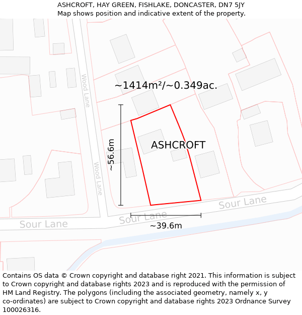 ASHCROFT, HAY GREEN, FISHLAKE, DONCASTER, DN7 5JY: Plot and title map