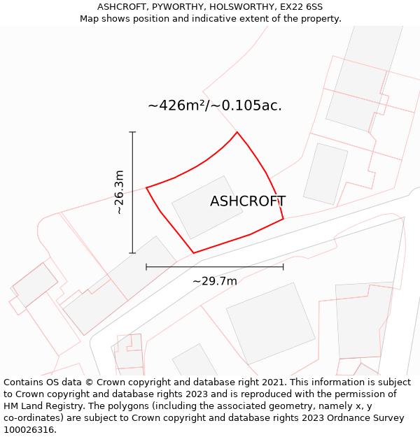 ASHCROFT, PYWORTHY, HOLSWORTHY, EX22 6SS: Plot and title map