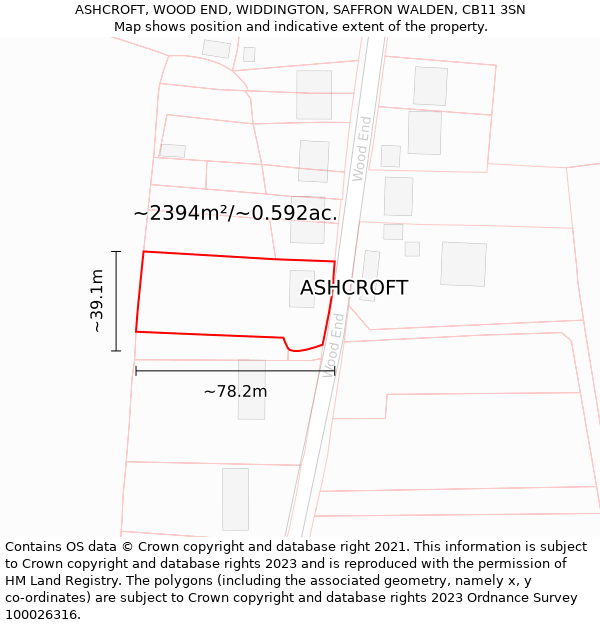 ASHCROFT, WOOD END, WIDDINGTON, SAFFRON WALDEN, CB11 3SN: Plot and title map