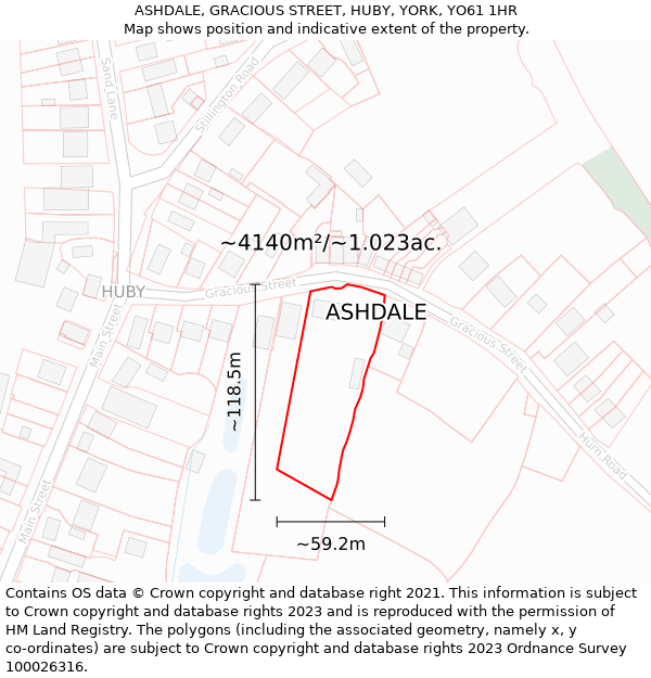 ASHDALE, GRACIOUS STREET, HUBY, YORK, YO61 1HR: Plot and title map