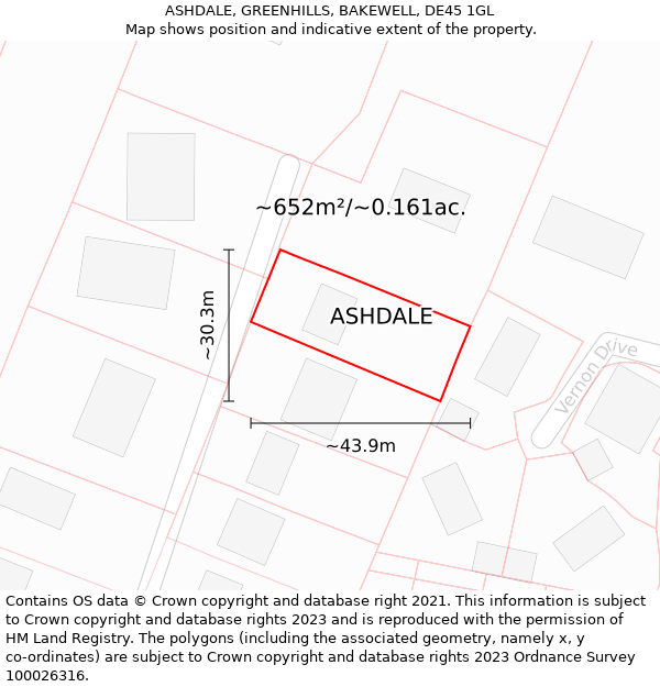 ASHDALE, GREENHILLS, BAKEWELL, DE45 1GL: Plot and title map