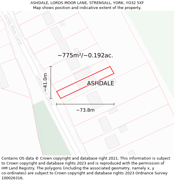 ASHDALE, LORDS MOOR LANE, STRENSALL, YORK, YO32 5XF: Plot and title map