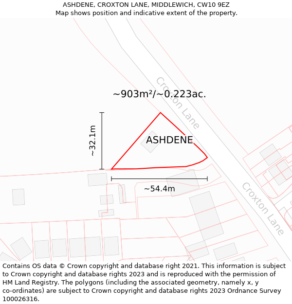 ASHDENE, CROXTON LANE, MIDDLEWICH, CW10 9EZ: Plot and title map