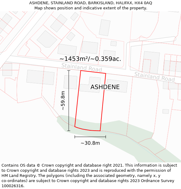 ASHDENE, STAINLAND ROAD, BARKISLAND, HALIFAX, HX4 0AQ: Plot and title map