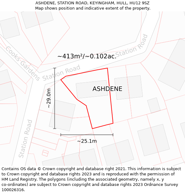 ASHDENE, STATION ROAD, KEYINGHAM, HULL, HU12 9SZ: Plot and title map