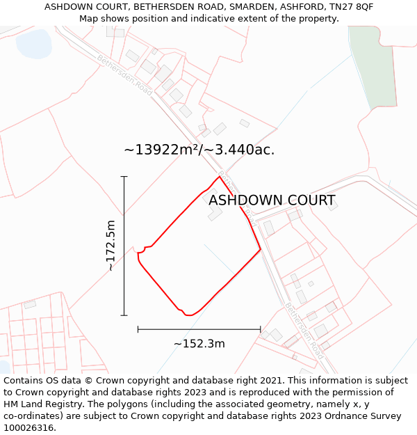 ASHDOWN COURT, BETHERSDEN ROAD, SMARDEN, ASHFORD, TN27 8QF: Plot and title map